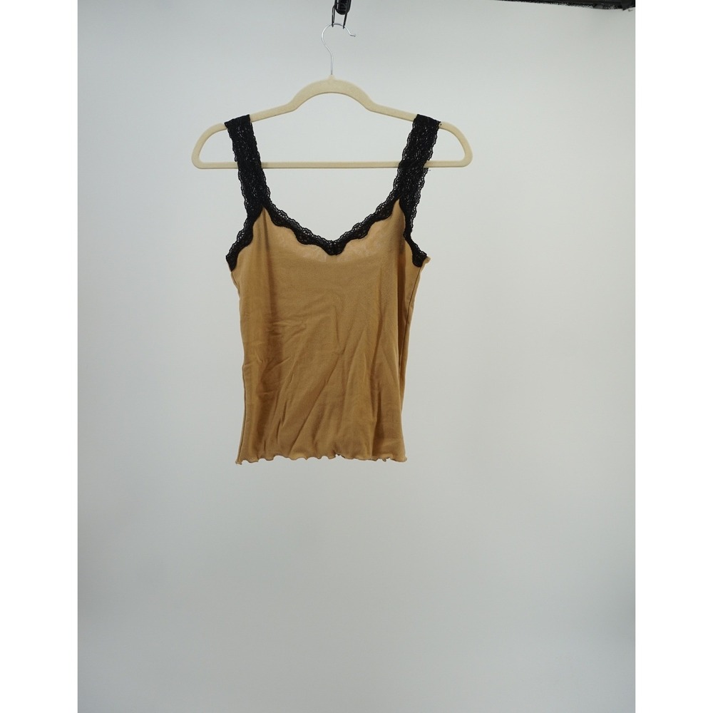 Weston Wear Mesh Camisole Tank Black Lace Trim Layering Coquette Romantic Medium